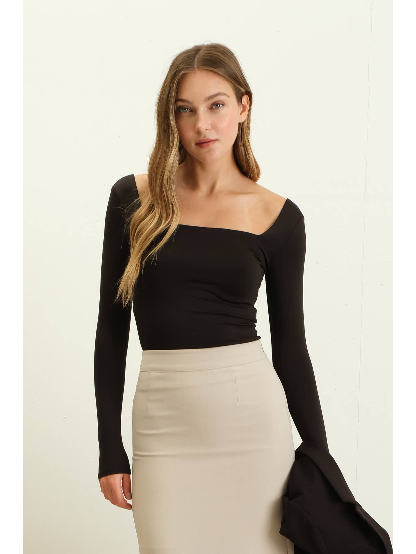 Reversible Square Neck Long Sleeve (Black) | True Hart Boutique